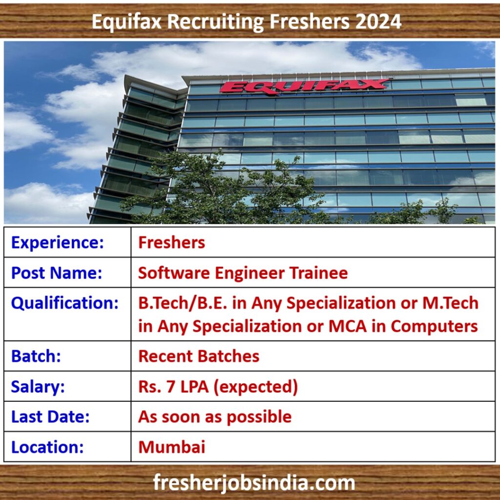 Equifax Recruiting Freshers 2024 Software Engineer Trainee