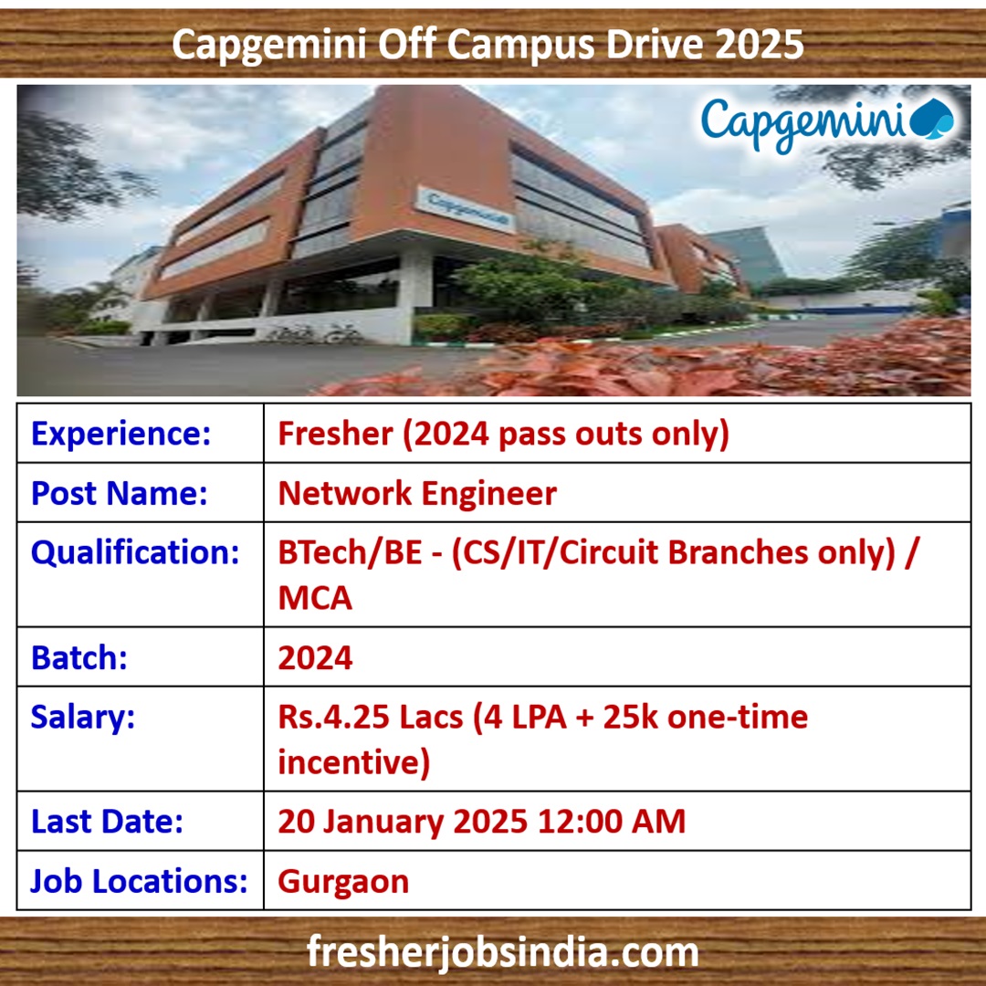 Capgemini Off Campus Drive 2025 Network Engineer 2024 Batch