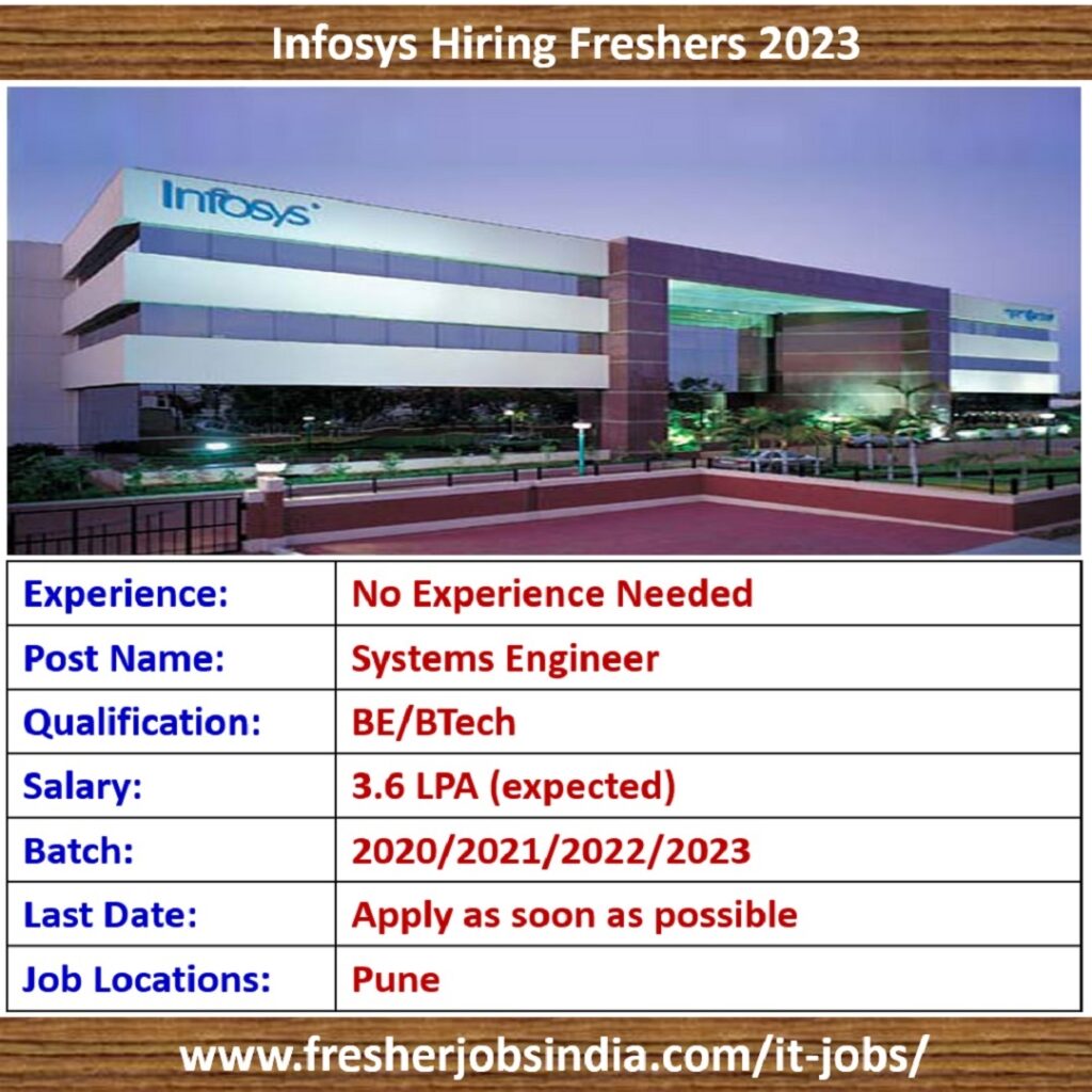 Infosys Hiring Freshers 2023 Systems Engineer BE/BTech Pune