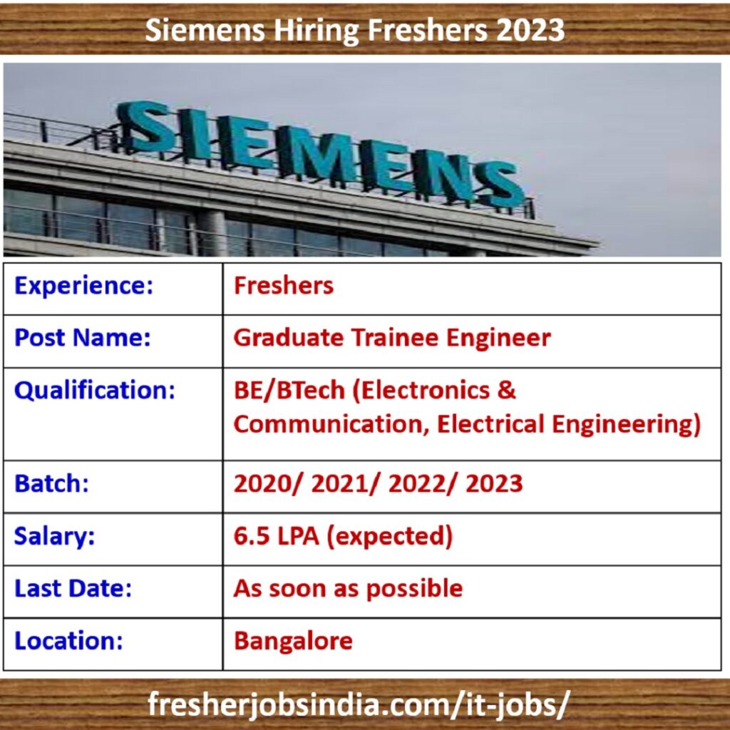 Siemens Hiring Freshers 2023 | Graduate Trainee Engineer