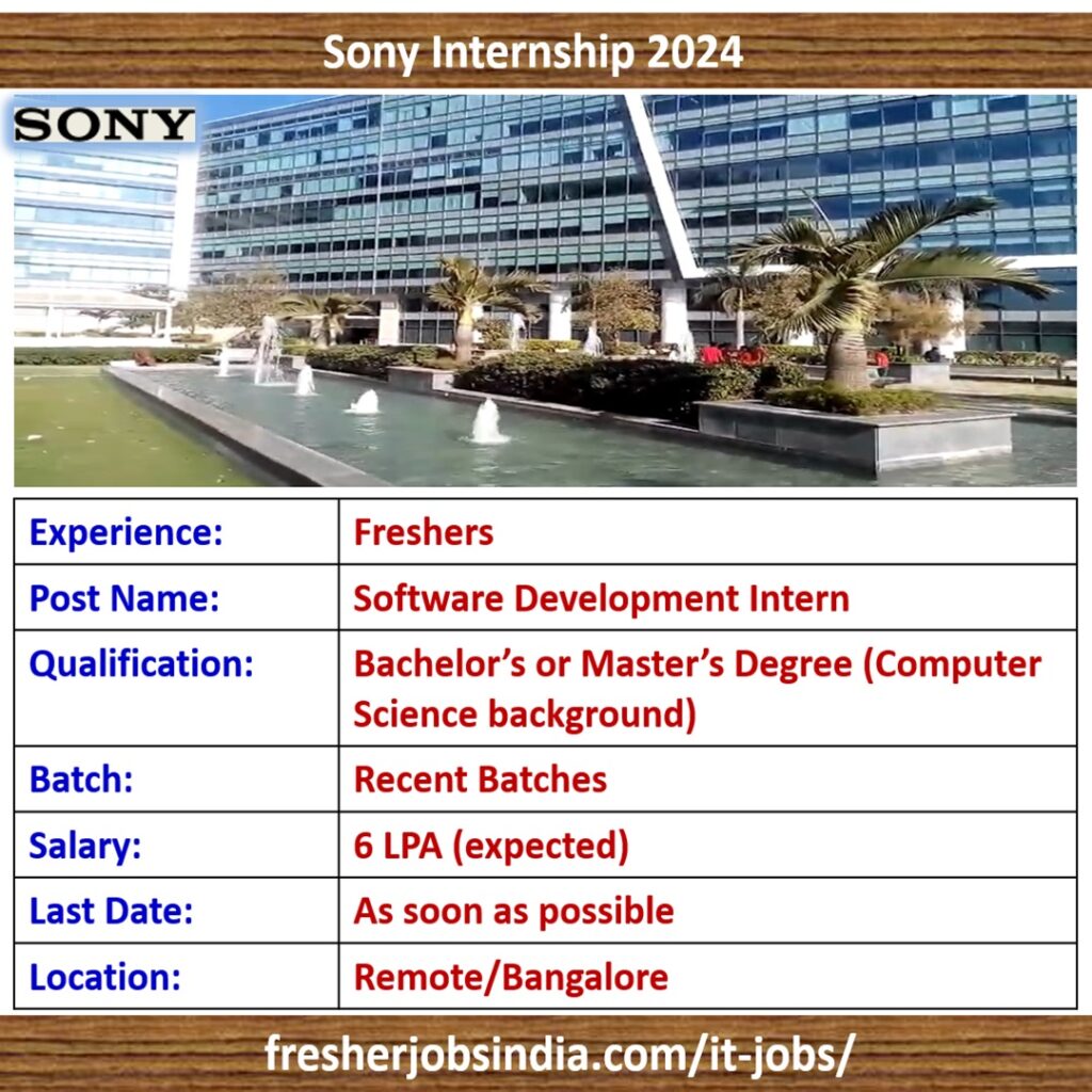 Sony Internship 2024 Software Development Intern