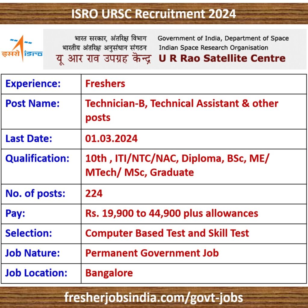 ISRO URSC Recruitment 2024 | Technicians & Technical Assistants