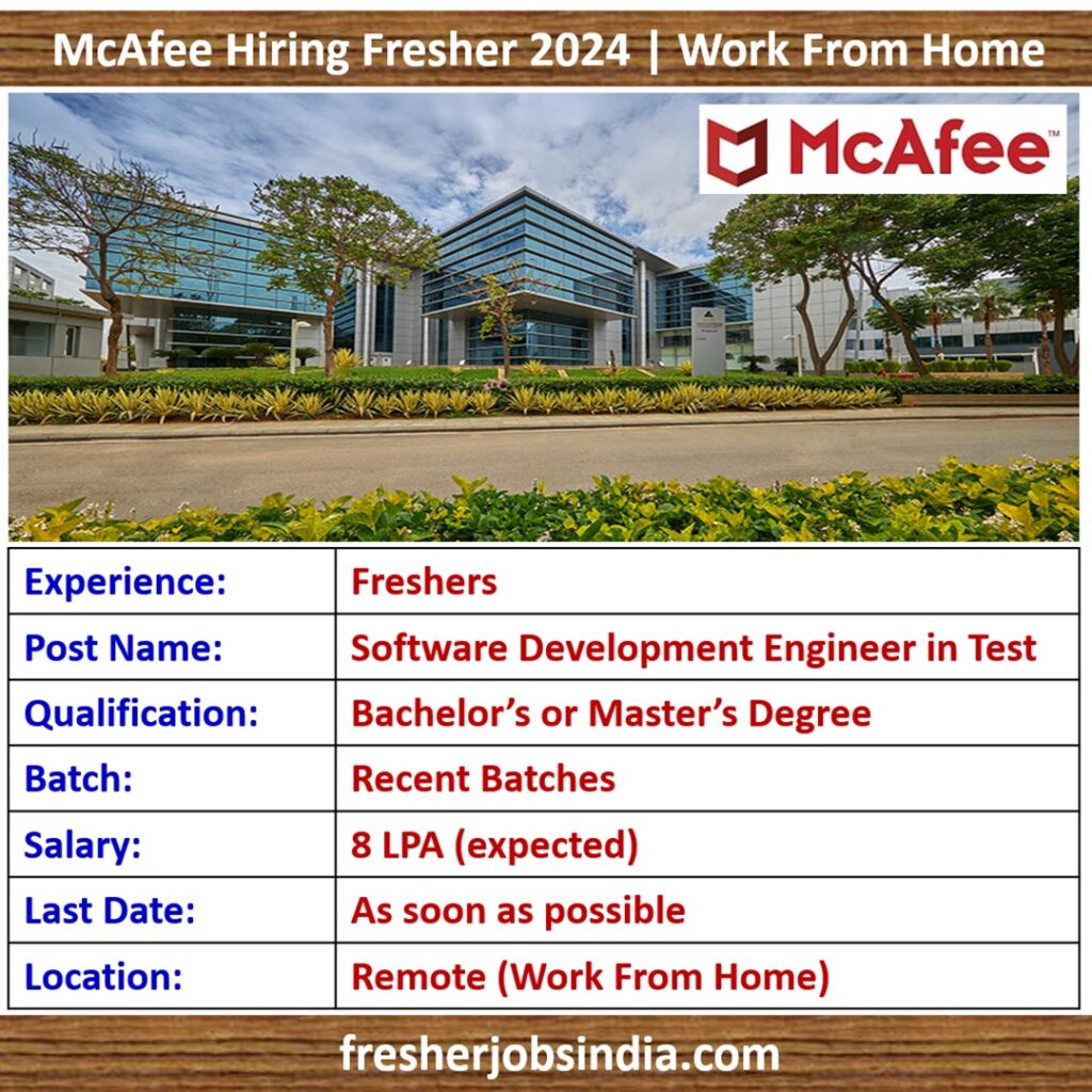 McAfee Hiring Freshers 2024 | Software Development Engineer in Test - Remote