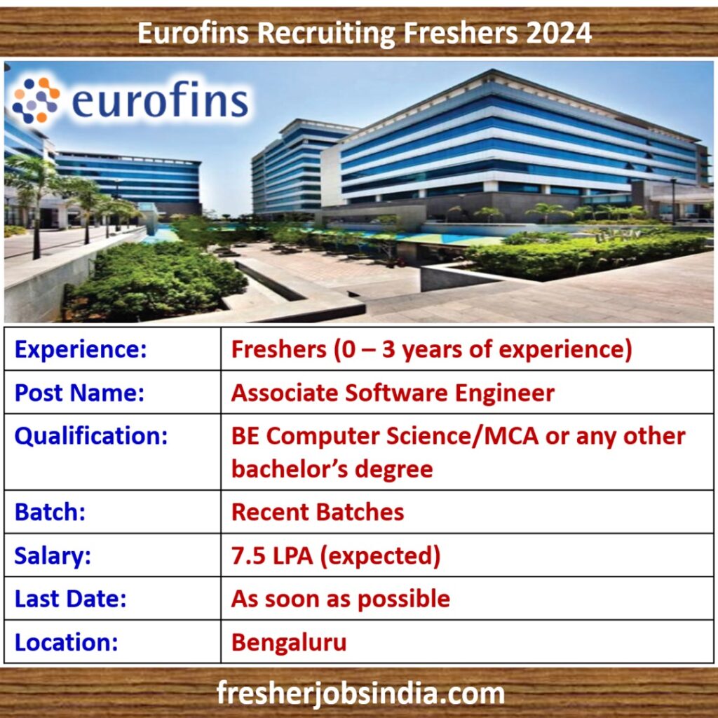 Eurofins Fresher Recruitment 2024 | Software Engineer | Bangalore