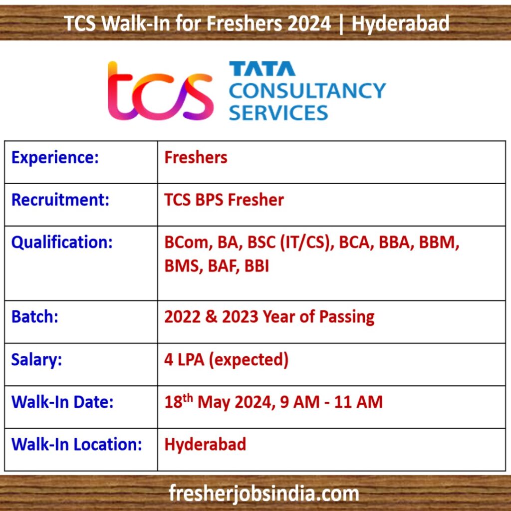TCS BPS Off Campus Hiring 2024 | Walk-In Drive at Hyderabad