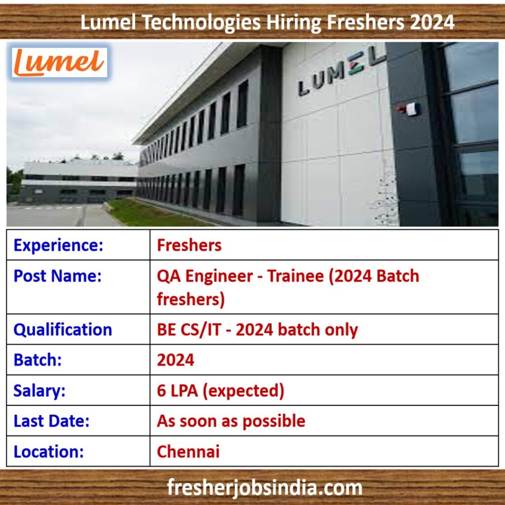 Lumel Technologies Careers 2024 | QA Engineer - Trainee (2024 Batch freshers)