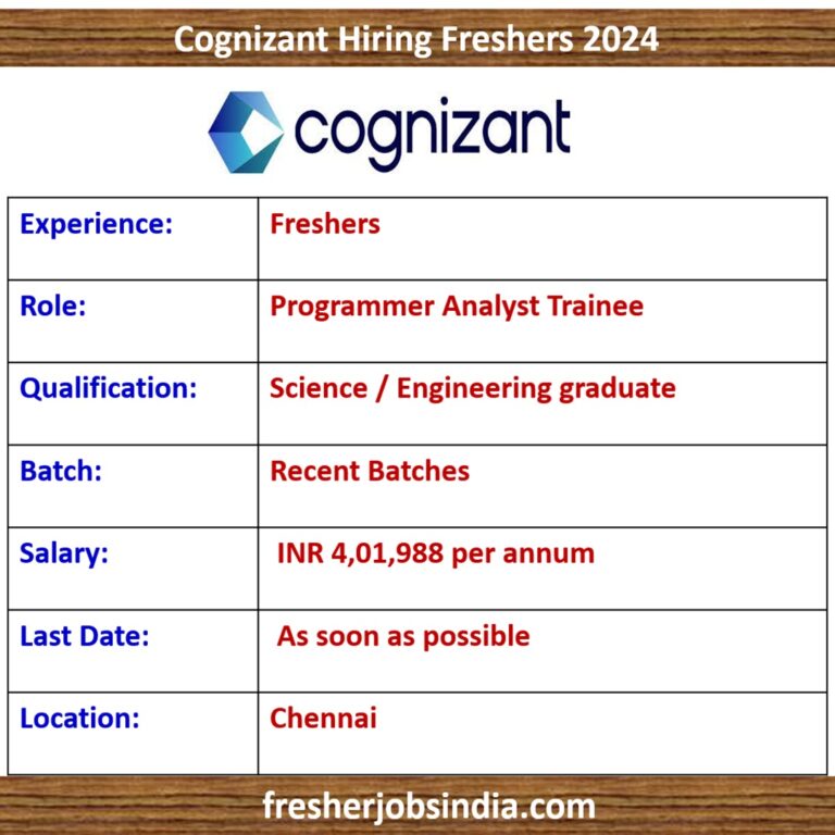 Cognizant Hiring Freshers 2024 | Programmer Analyst Trainee