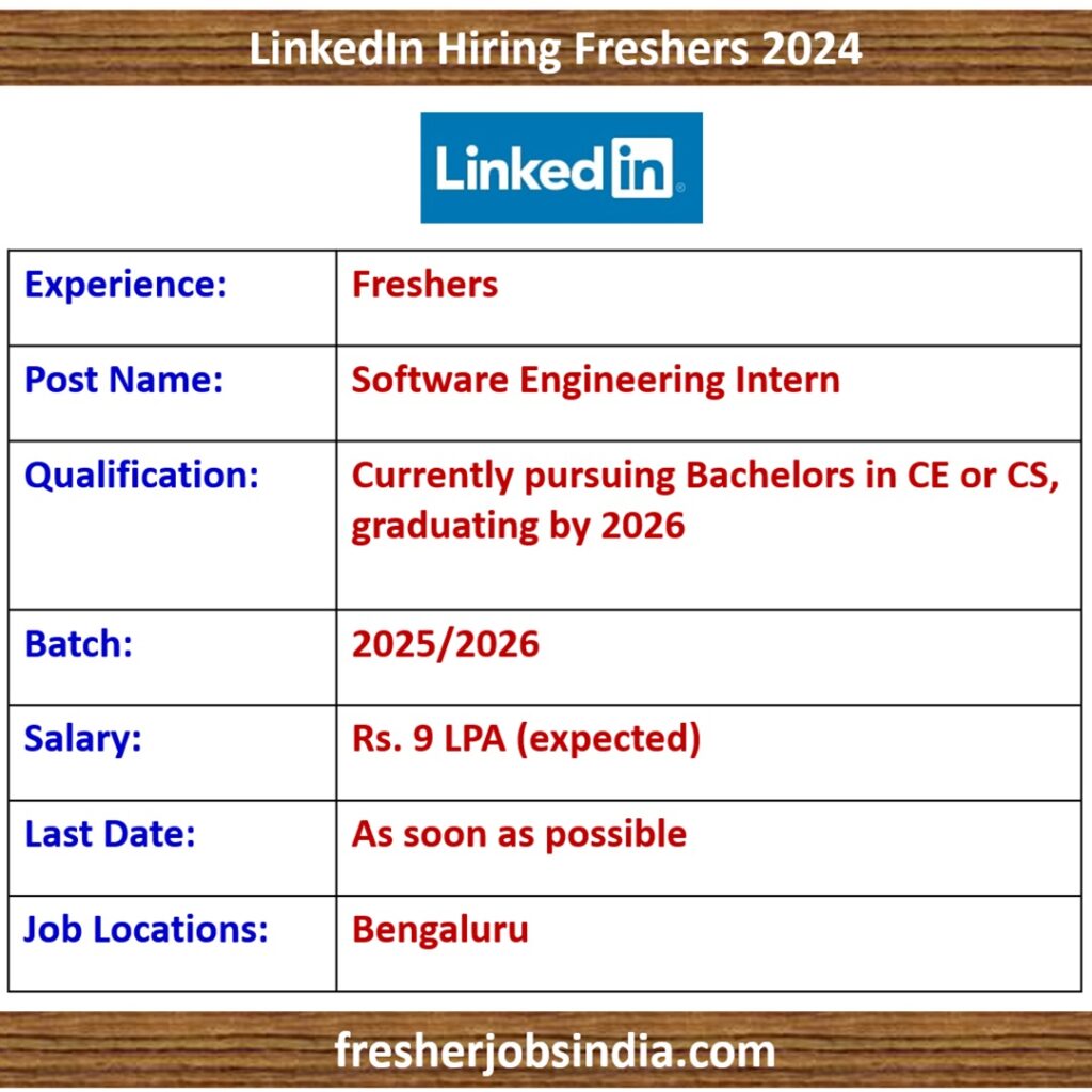 LinkedIn Internship 2024 | Software Engineering Intern | Bengaluru