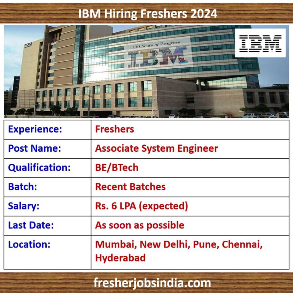 IBM Hiring Freshers 2024 | Associate System Engineer | BE/BTech