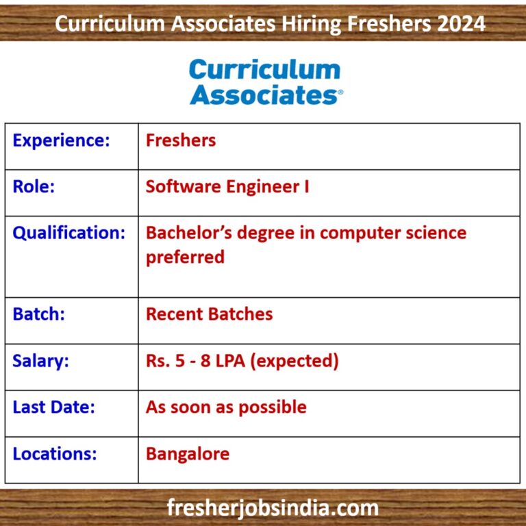 Curriculum Associates Hiring Freshers 2024 | Software Engineer I