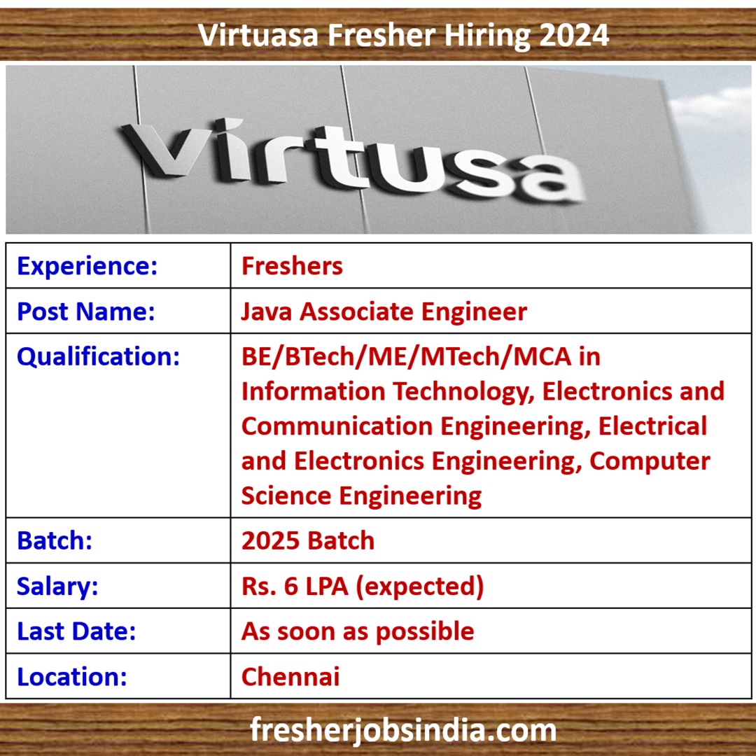 Virtuasa Fresher Hiring 2024 | Java Associate Engineer