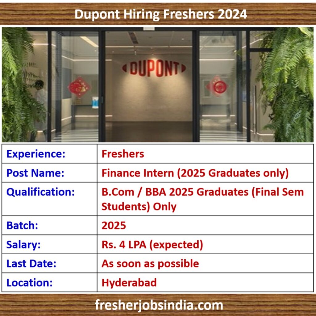 Dupont Hiring Freshers 2024 Finance Intern 2025 Graduates