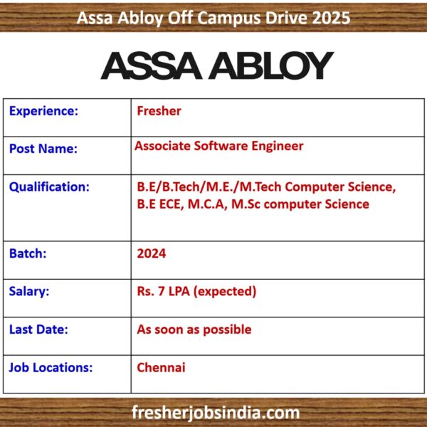 Assa Abloy Off Campus Drive 2025 | Associate Software Engineer