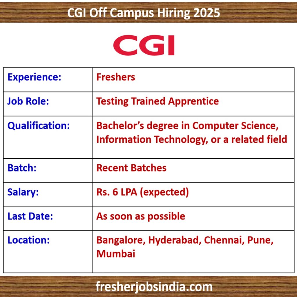 CGI Off Campus Hiring 2025 | Testing Trained Apprentice