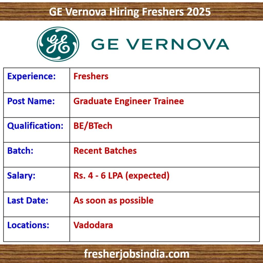 GE Vernova Hiring Freshers 2025 | Graduate Engineer Trainee