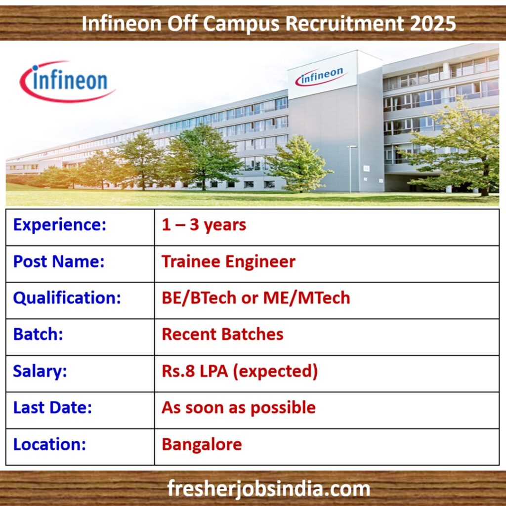 Infineon Off Campus Recruitment 2025 | Trainee Engineer