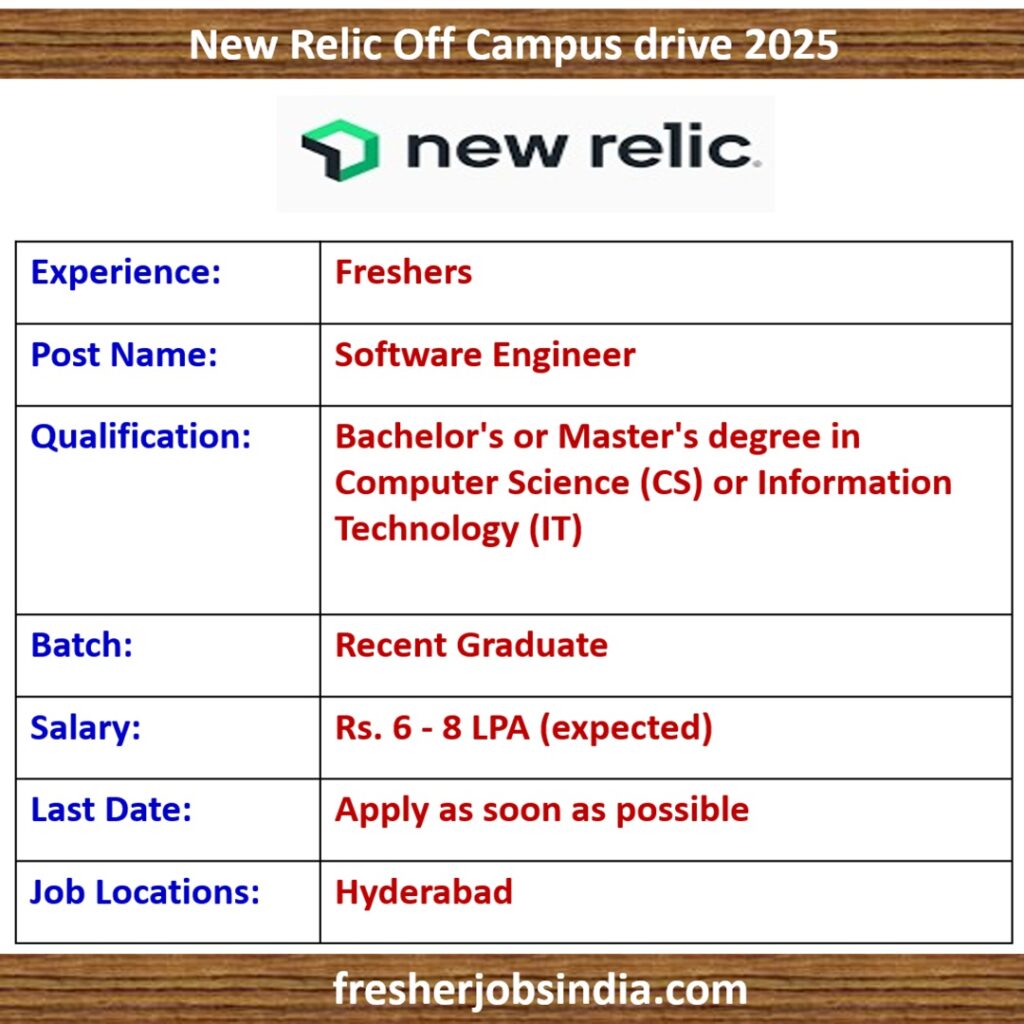 New Relic Off Campus drive 2025 | Software Engineer | Hyderabad