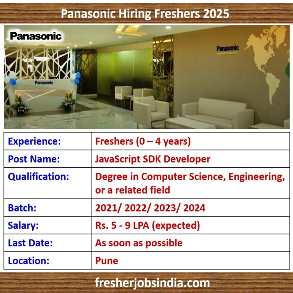 Panasonic Hiring Freshers 2025 | JavaScript SDK Developer | 0-4 yrs exp