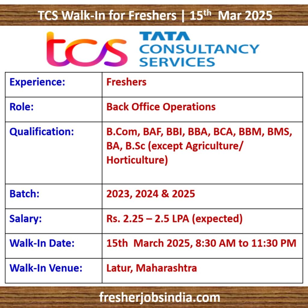 TCS Walk-In Drive - Freshers | Any Graduate | 15th Mar 2025