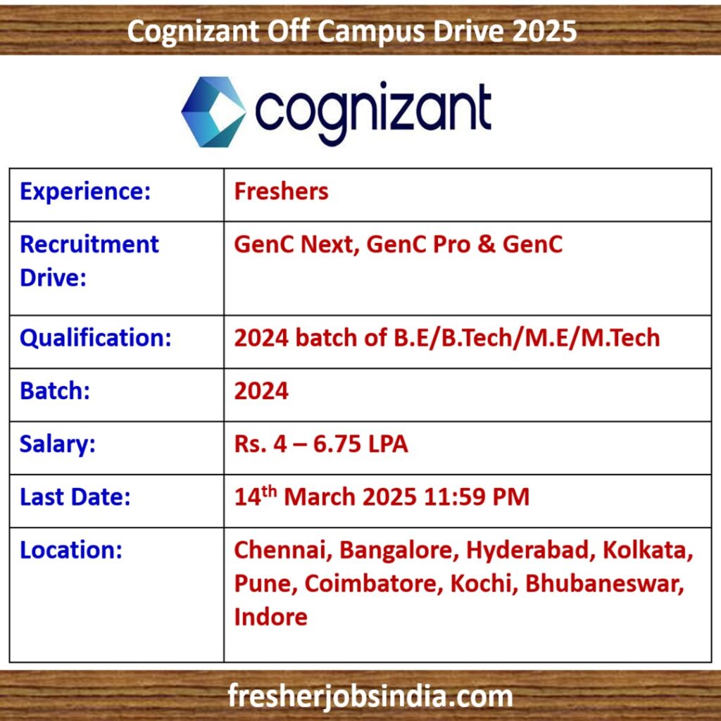 Cognizant Off Campus Drive 2025 | BE, BTech, ME, MTech Freshers