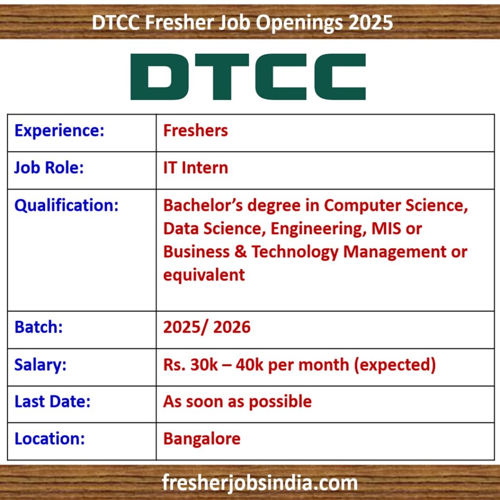 DTCC Fresher Job Openings 2025 | IT Intern | Bangalore