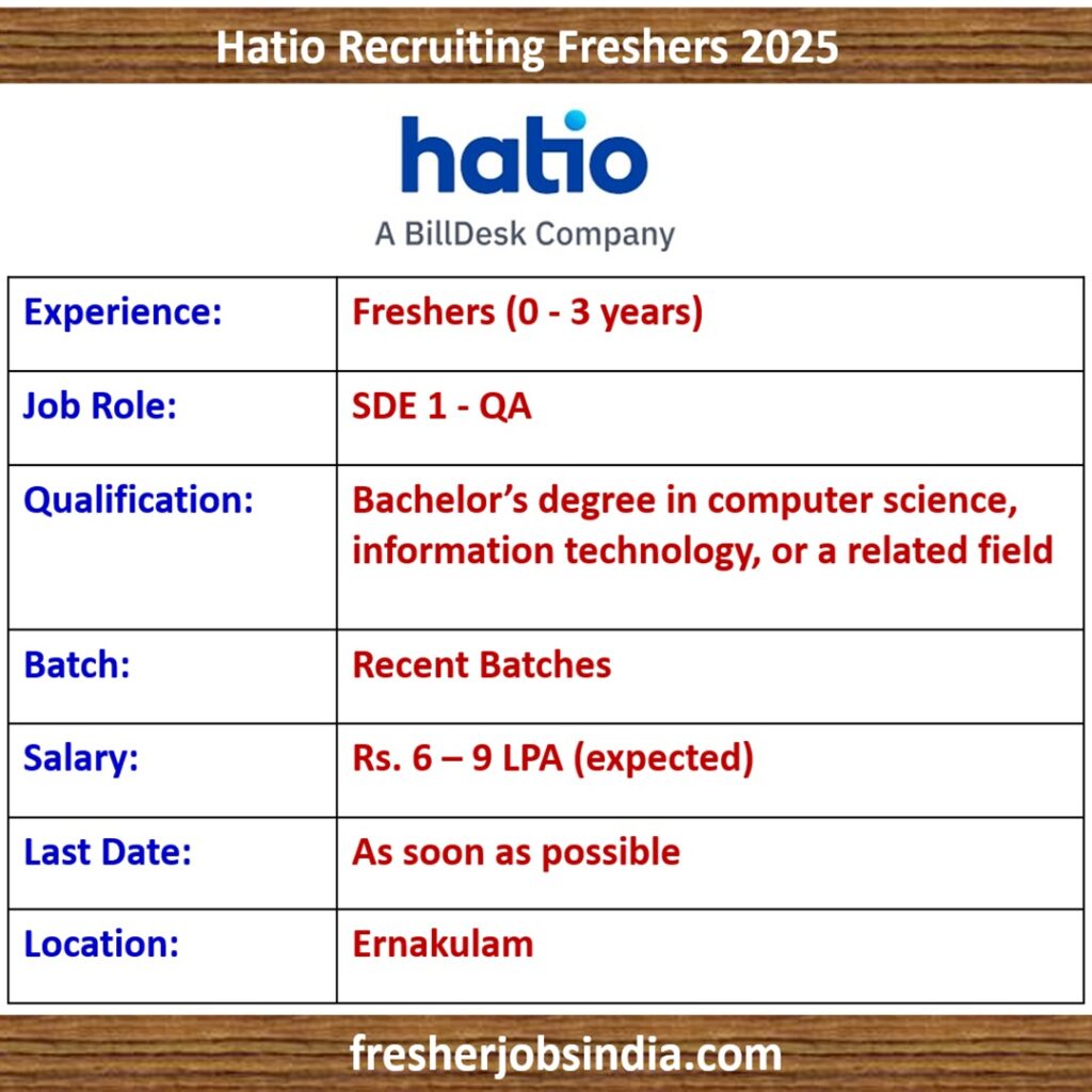 Hatio Recruiting Freshers 2025 | SDE 1 - QA | Apply Now!!