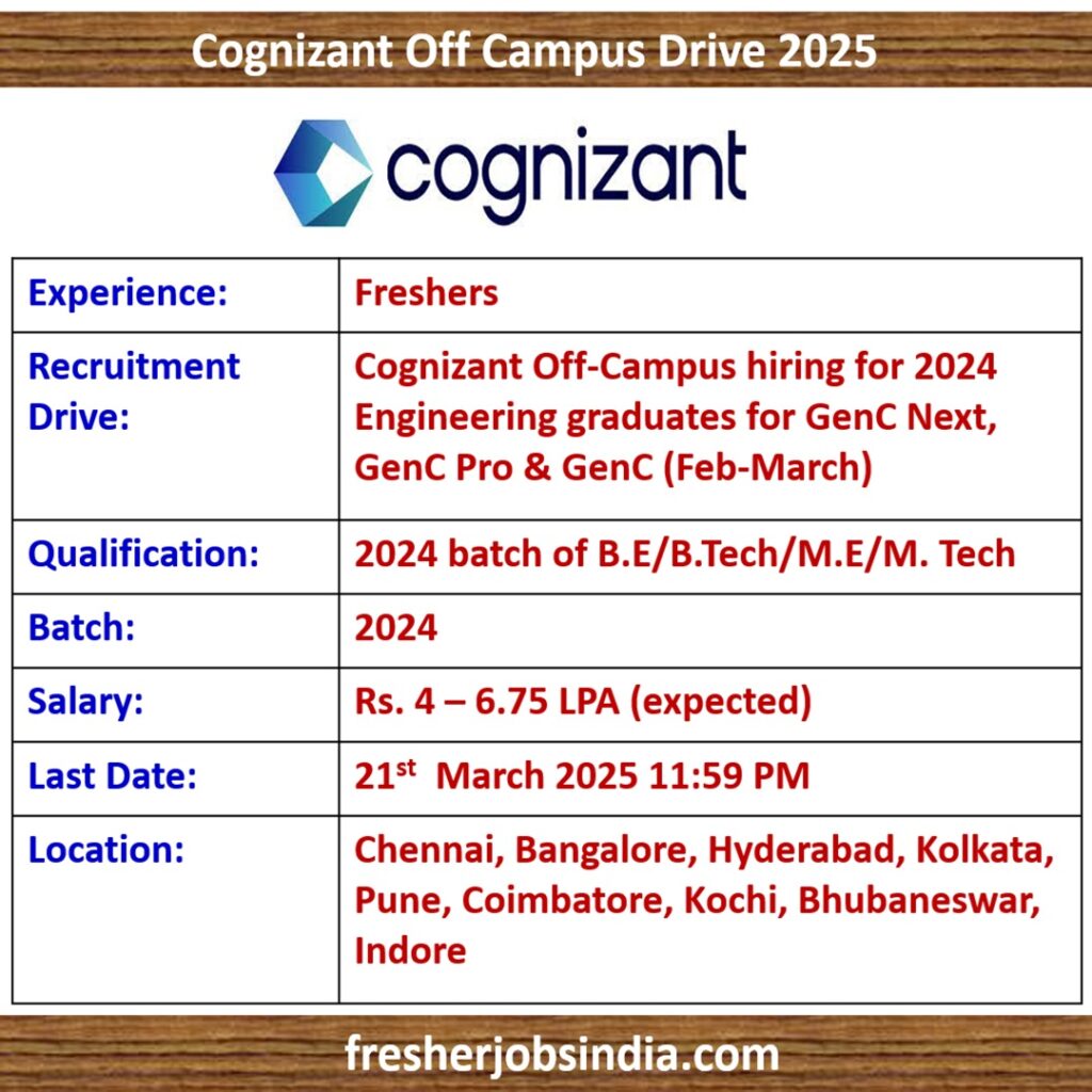 Cognizant Off Campus Drive 2025 | BE, BTech, ME, MTech Freshers