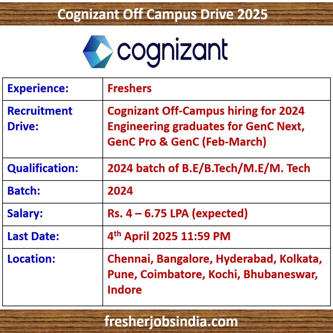 Cognizant Off Campus Drive 2025 | BE, BTech, ME, MTech Freshers