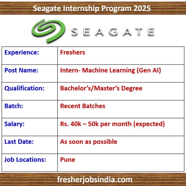 Seagate Internship 2025 | Intern- Machine Learning (Gen AI)