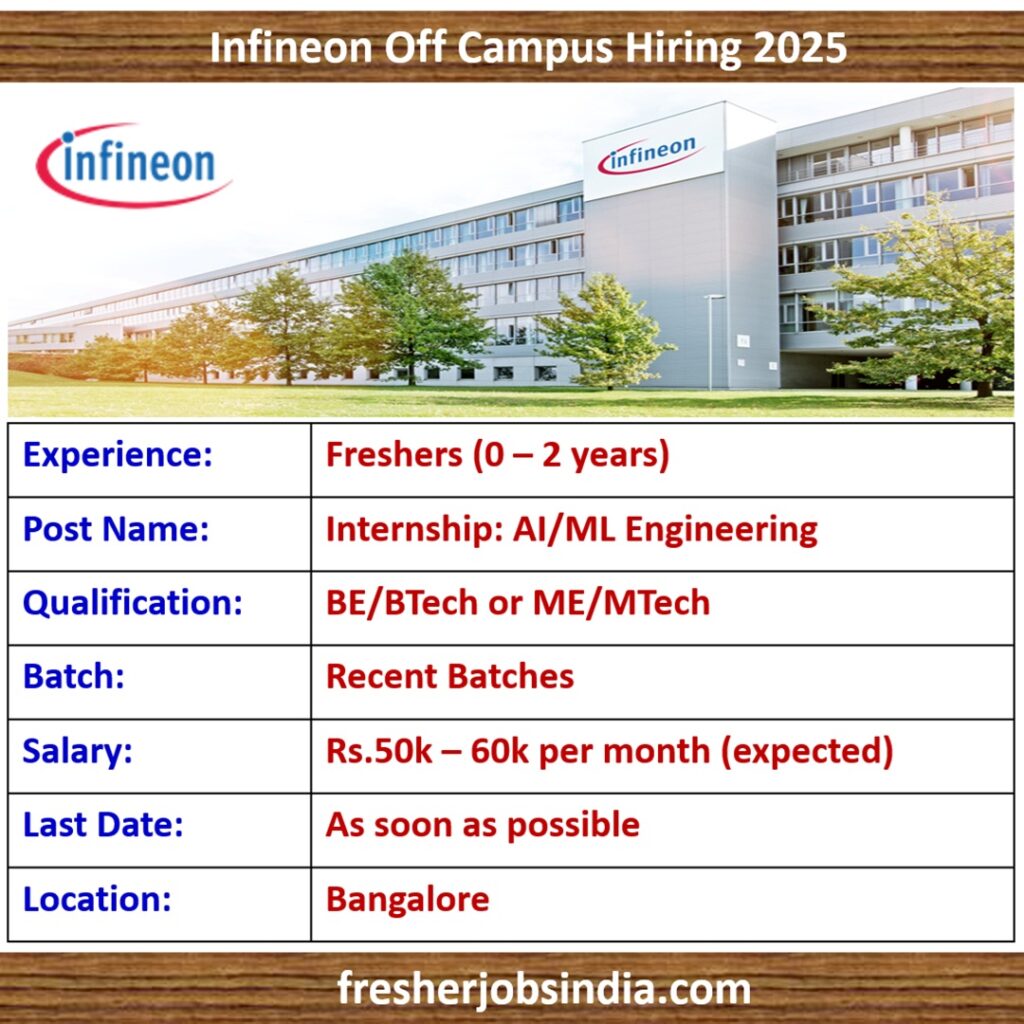 Infineon Off Campus Hiring 2025 | Internship: AI/ML Engineering