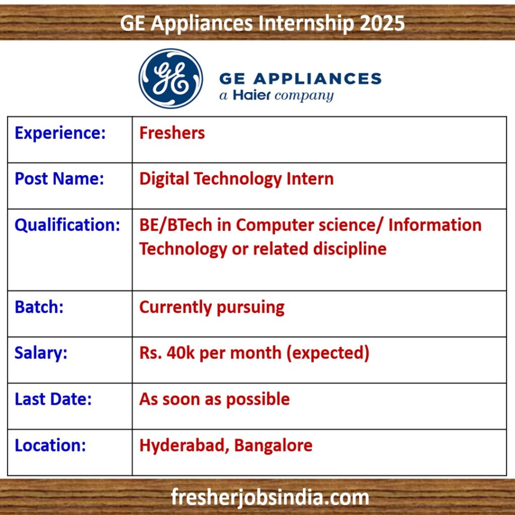 GE Appliances Internship 2025 | Digital Technology Intern