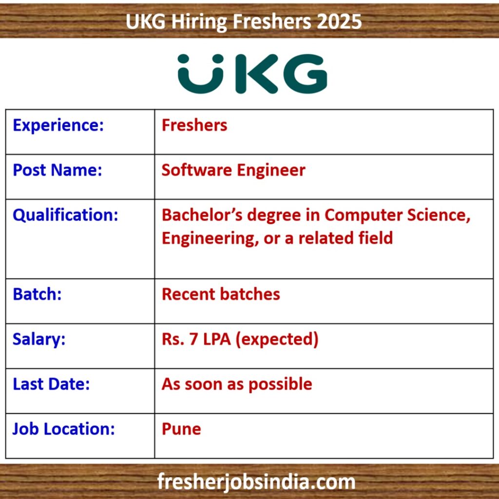 UKG Hiring Freshers 2025 | Software Engineer | Pune | Apply Now!!