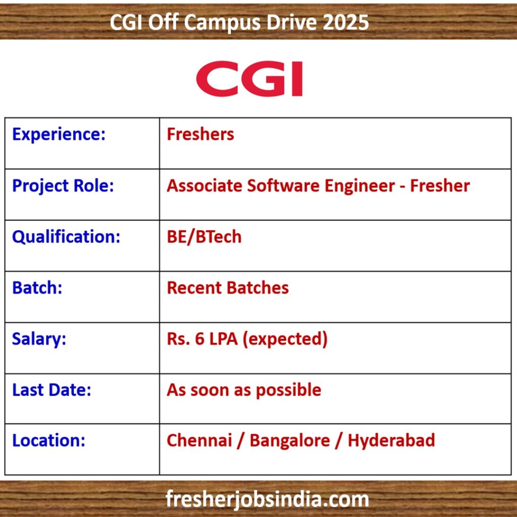 CGI Off Campus Drive 2025 | Associate Software Engineer - Fresher