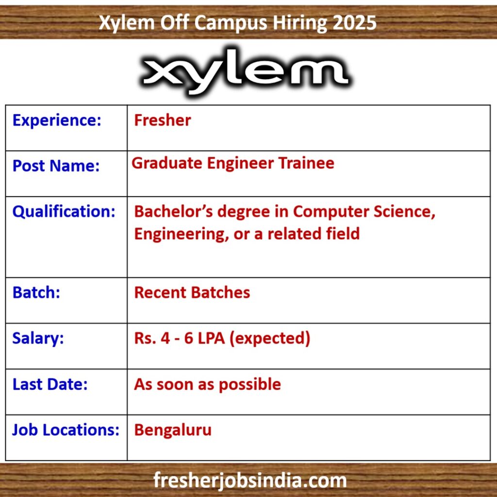 Xylem Off Campus Hiring 2025 | Graduate Engineer Trainee | Apply Now!!