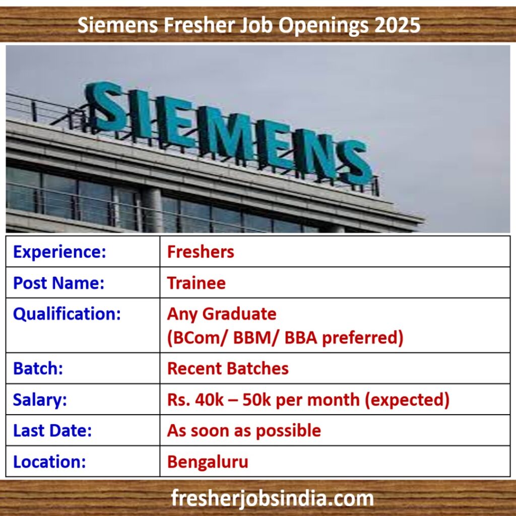 Siemens Fresher Job Openings 2025 | Trainee | Any Graduate