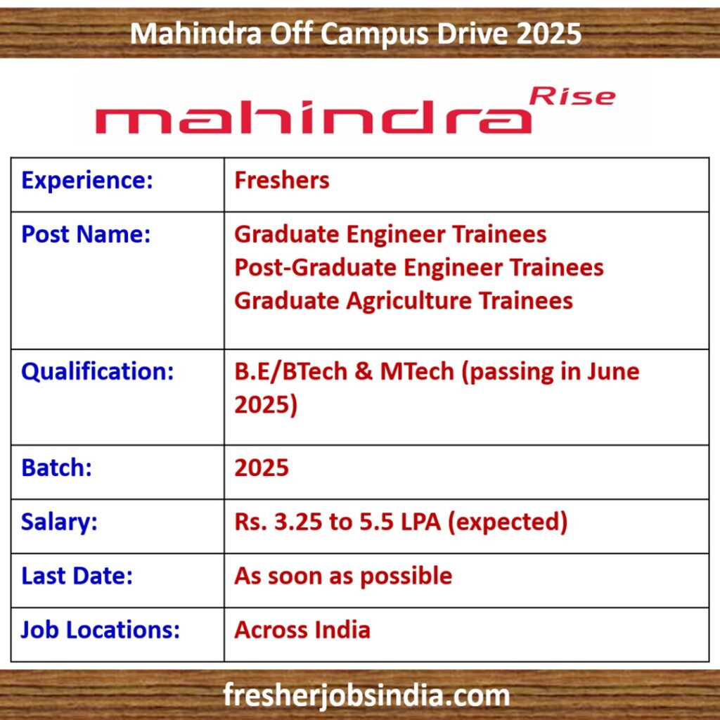 Mahindra Off Campus Drive 2025 | Graduate Engineer Trainee | Across India