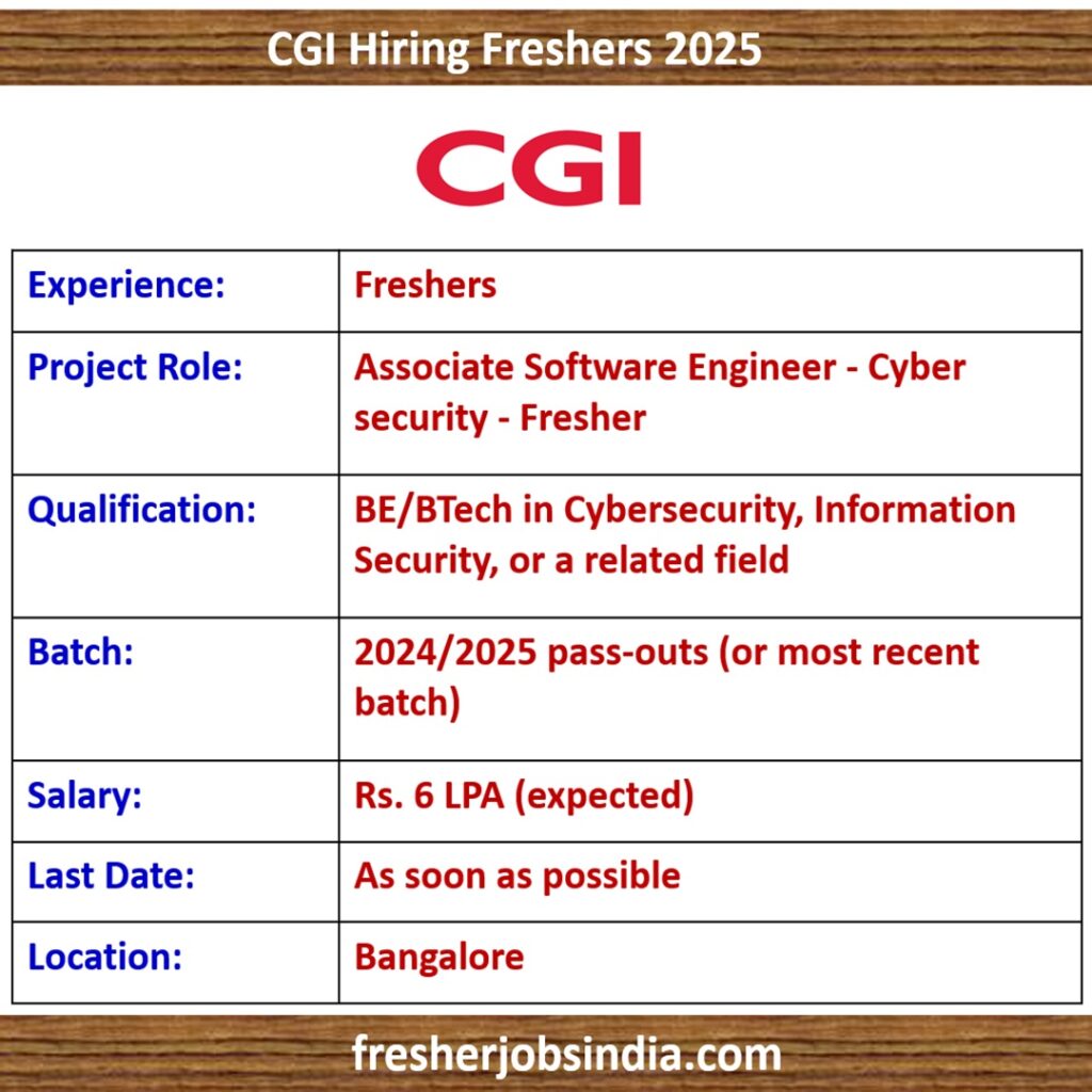 CGI Careers 2025 | Associate Software Engineer - Cyber security - Fresher