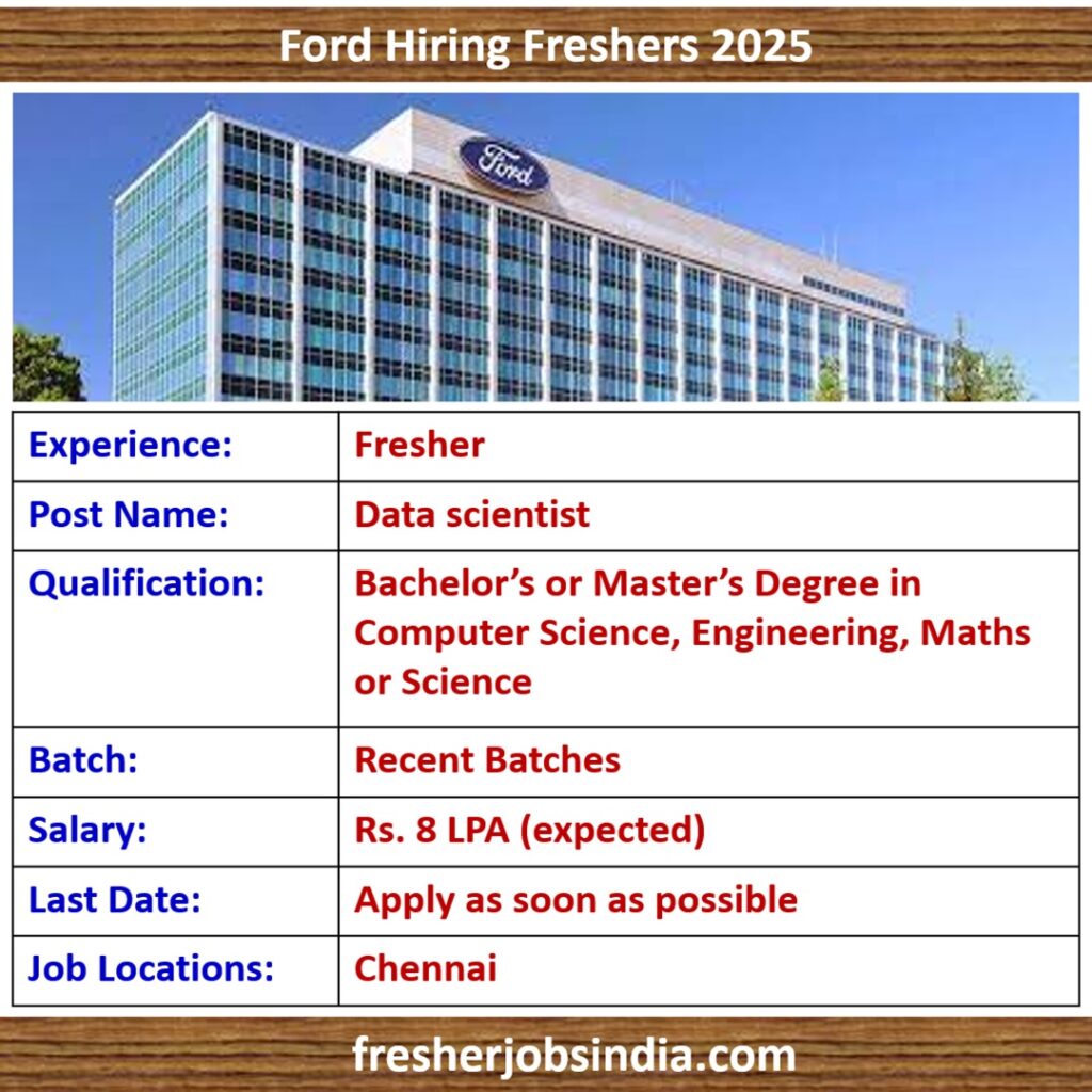Ford Hiring Freshers 2025 | Data scientist | Chennai | Apply Now!!