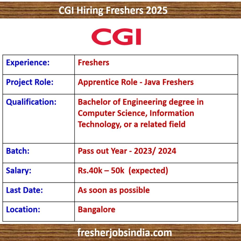 CGI Hiring Freshers 2025 | Apprentice Role - Java Freshers | BE/BTech