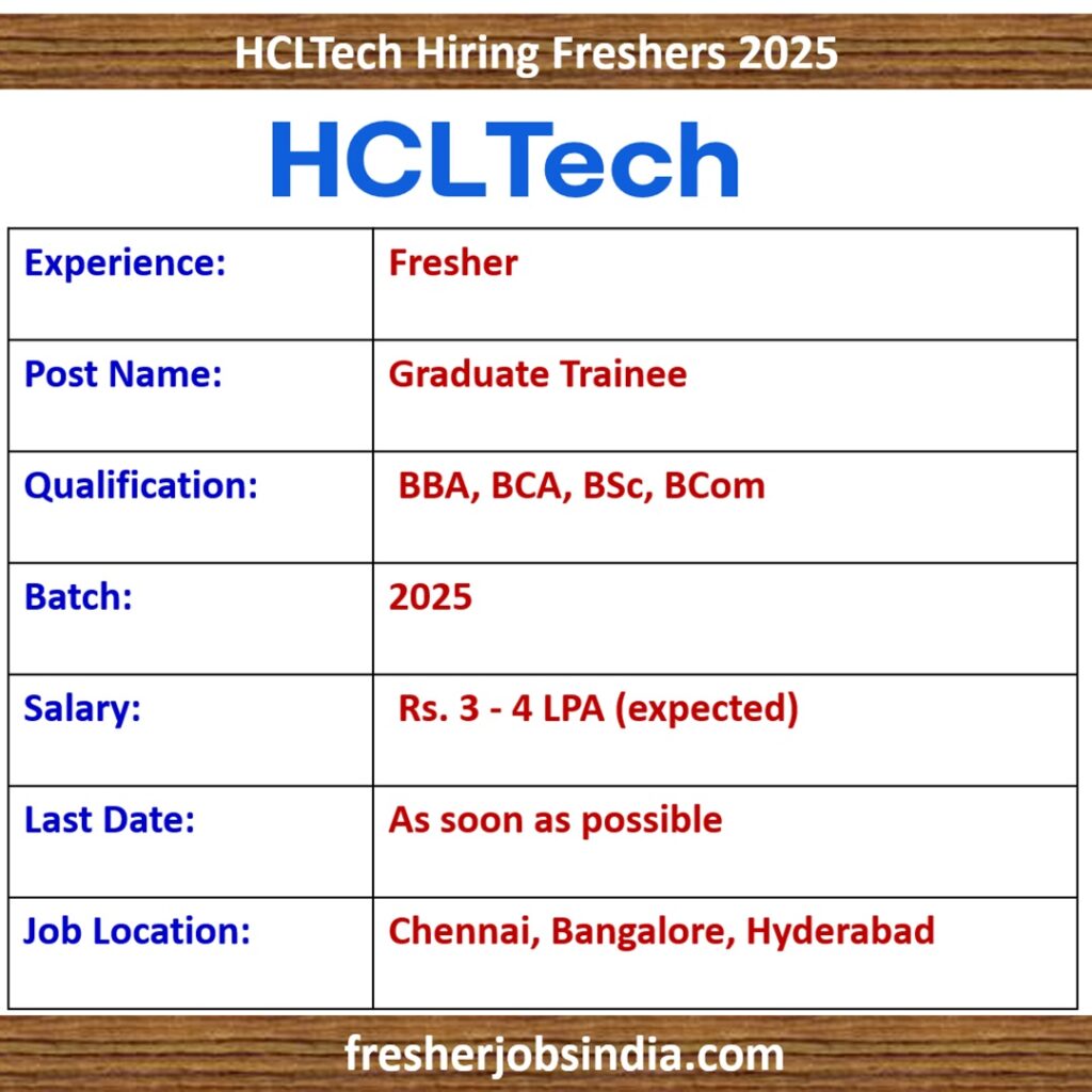 HCLTech Hiring Freshers 2025 | Graduate Trainee | Apply Now!!