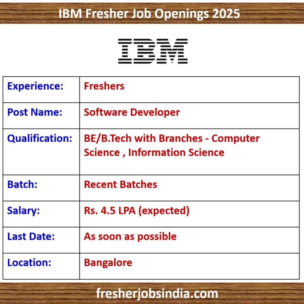 IBM Fresher Job Openings 2025 | Software Developer | Apply Now!!