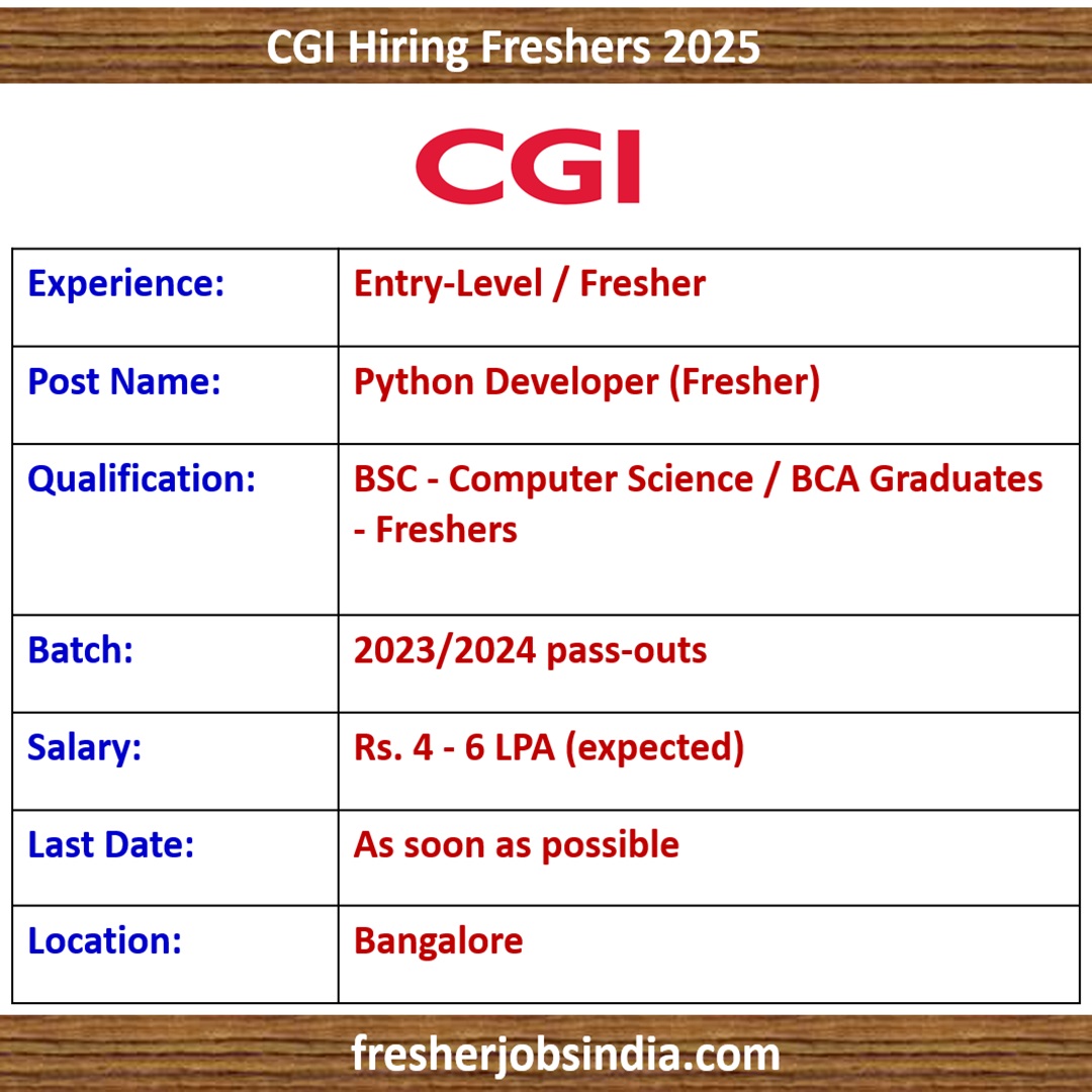 Bsce Computer Science Jobs CGI Hiring 2025: BSC-Computer Science/BCA Graduates-Freshers