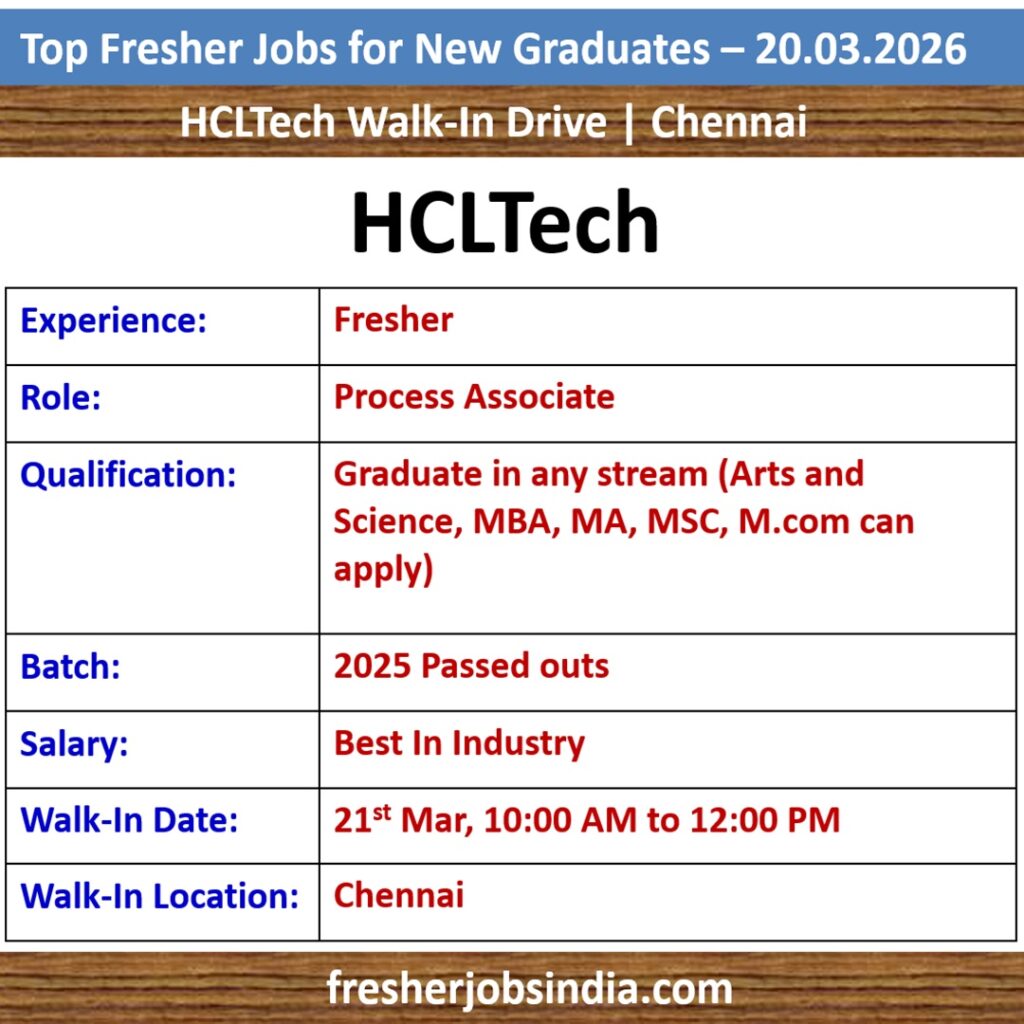 Fresher Job Openings for New College Graduates – 20.03.2026