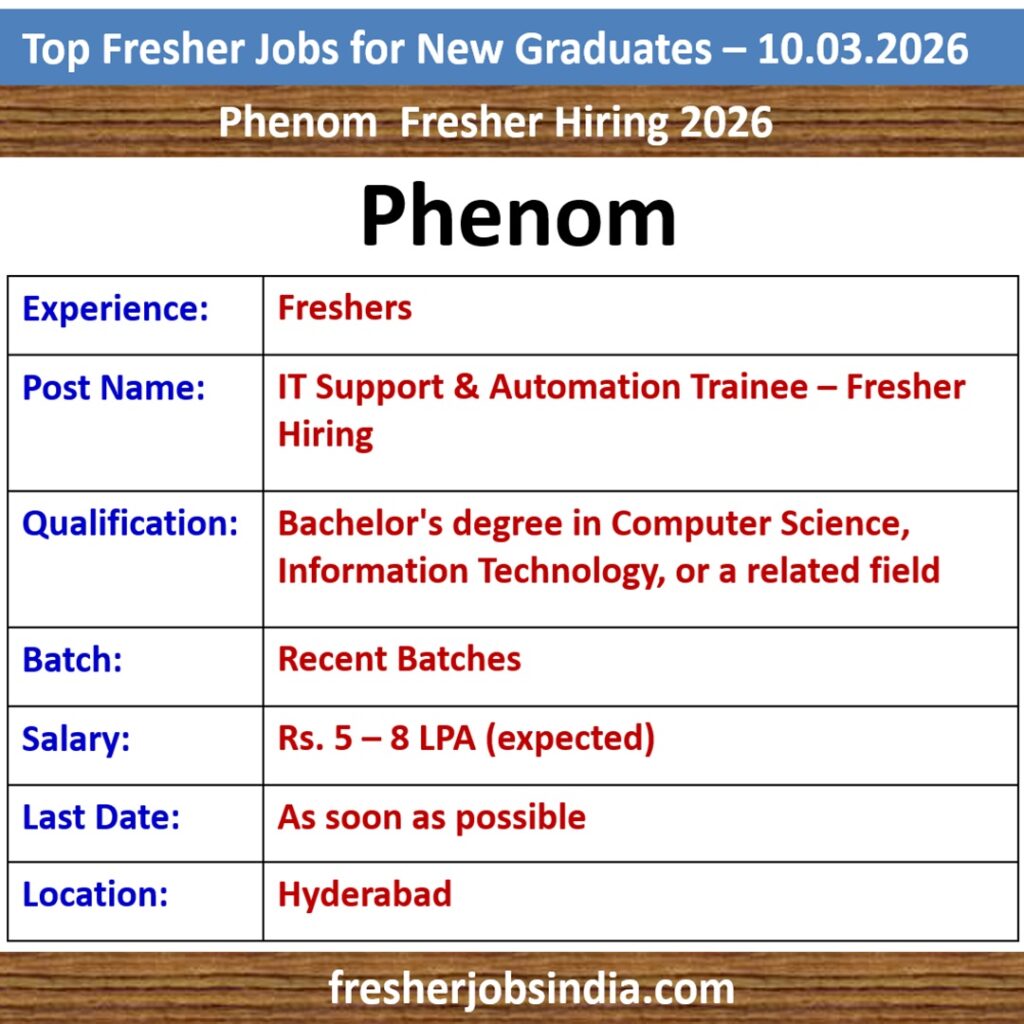 Phenom Fresher Hiring 2026 | IT Support & Automation Trainee