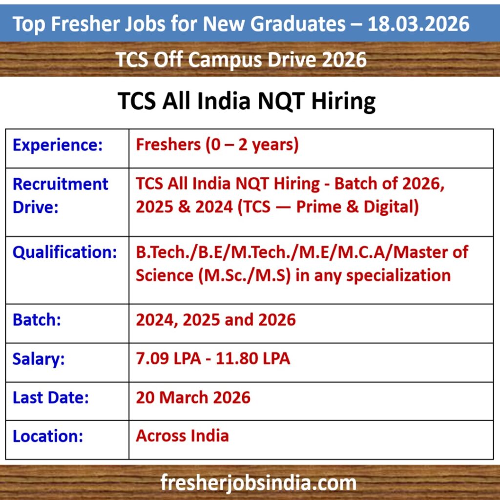 Fresher Jobs for New College Graduates – 18.03.2026