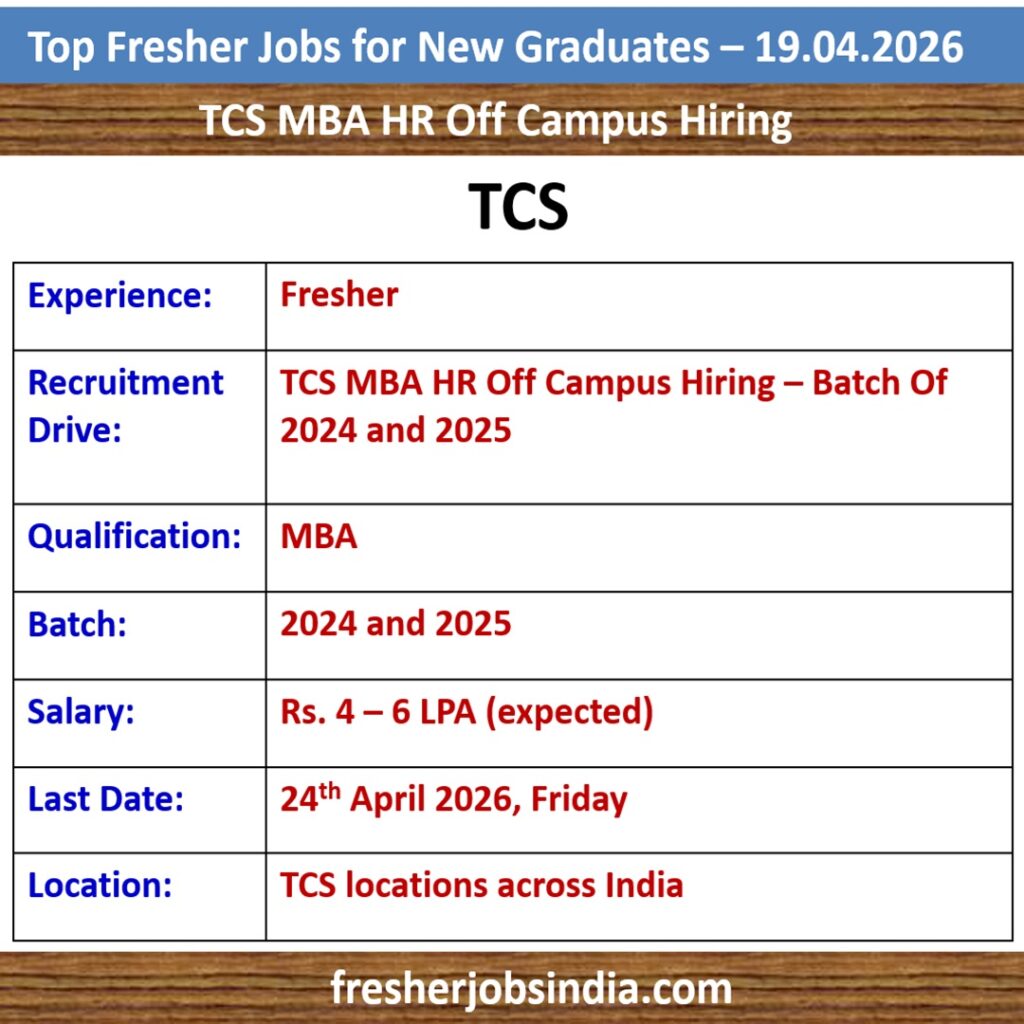 Fresher Job Openings for New College Graduates – 19.04.2026