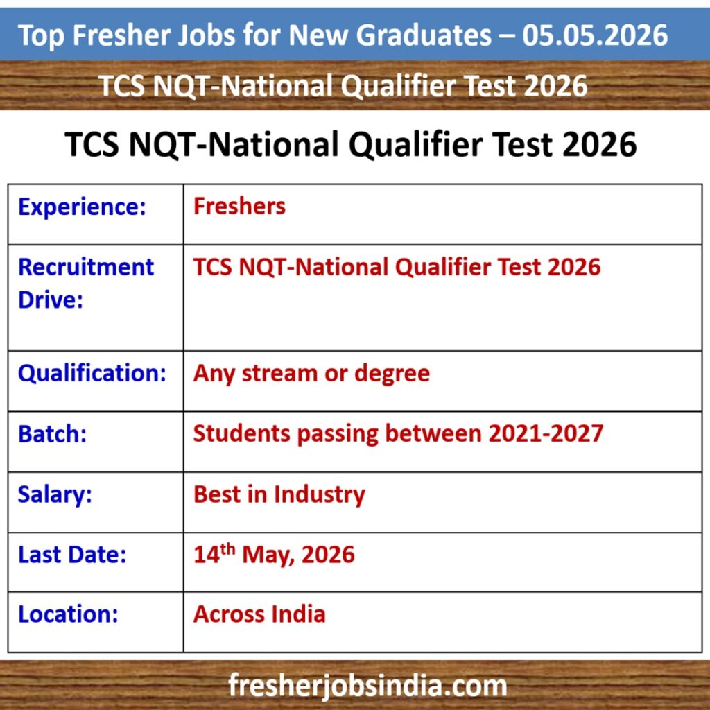 Fresher Job Openings for New College Graduates – 05.05.2026