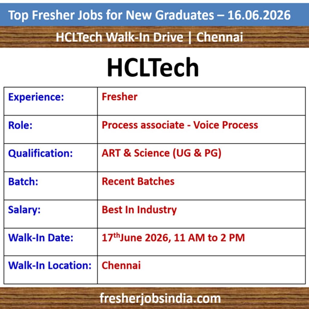 Fresher Jobs for New College Graduates – 16.06.2026