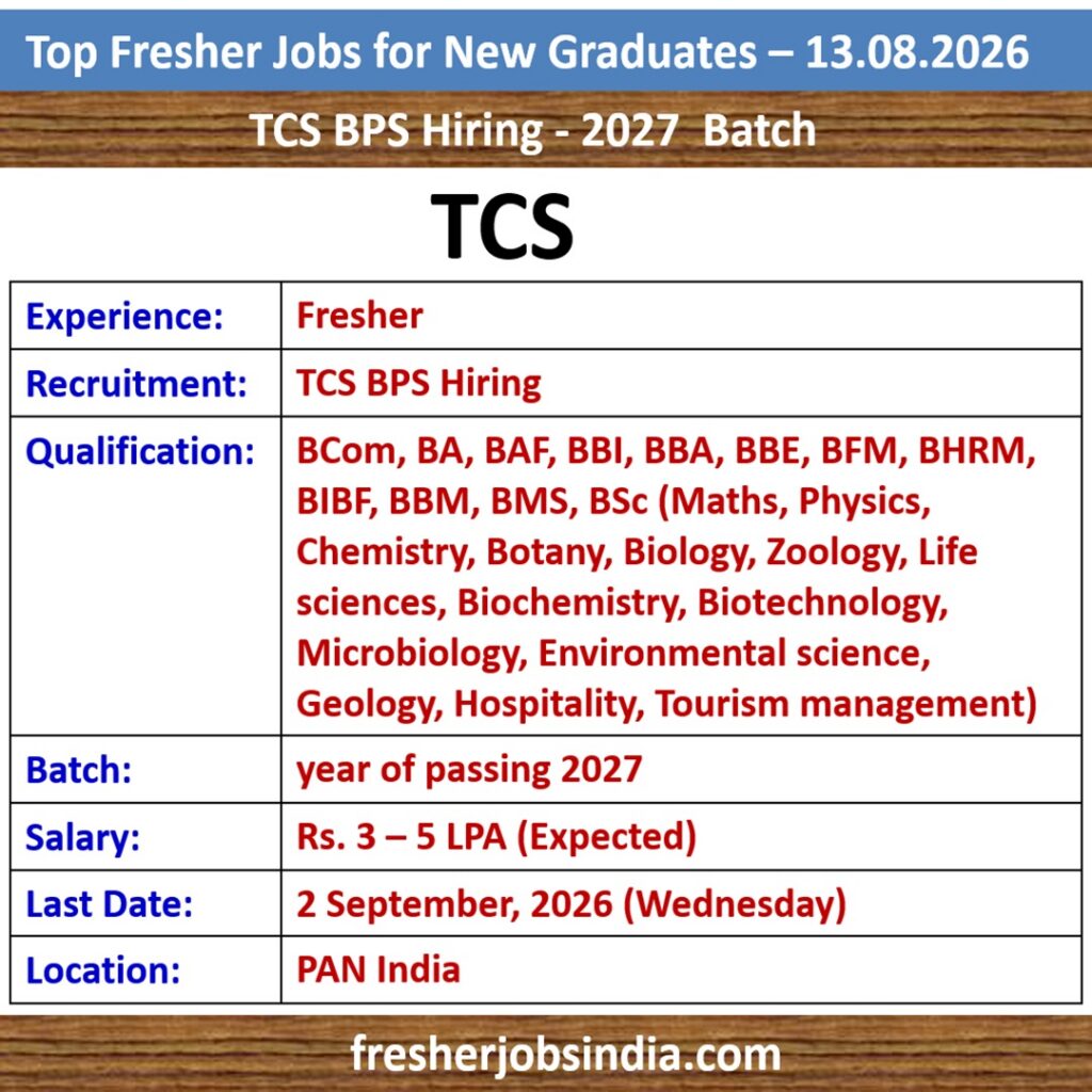 Fresher Jobs for New College Graduates – 13.08.2026