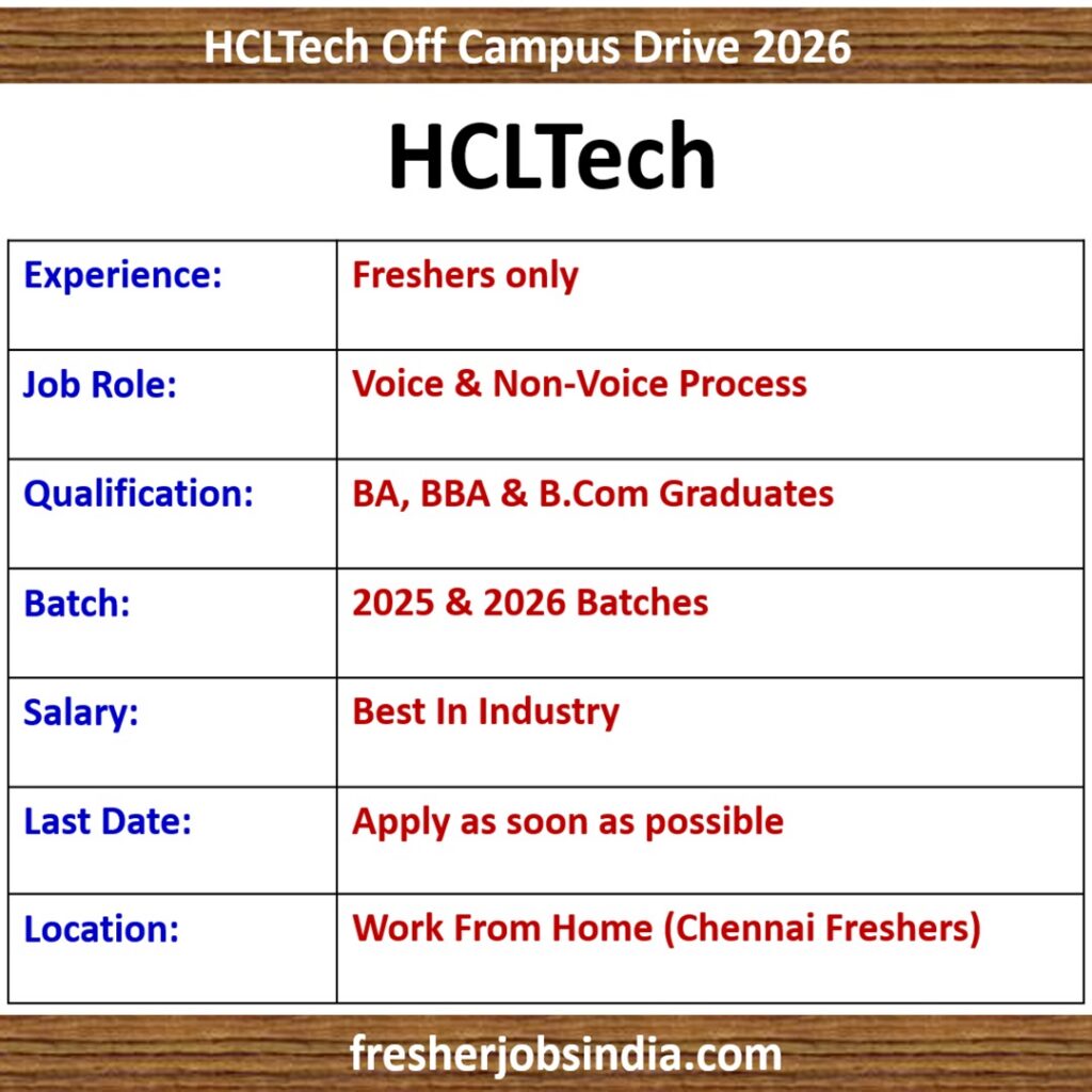 HCLTech Off Campus Drive 2026 | Chennai Freshers | BA, BBA, B.Com (2025-2026) | Work From Home